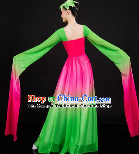 Chinese Traditional Classical Dance Printing Peony Green Dress Umbrella Dance Stage Performance Costume for Women
