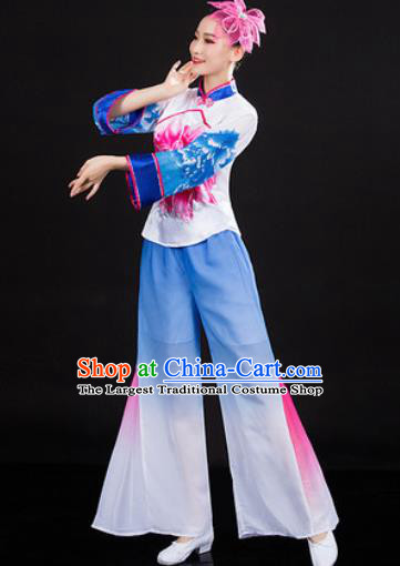 Chinese Traditional Folk Dance Blue Clothing Yangko Group Dance Stage Performance Costume for Women