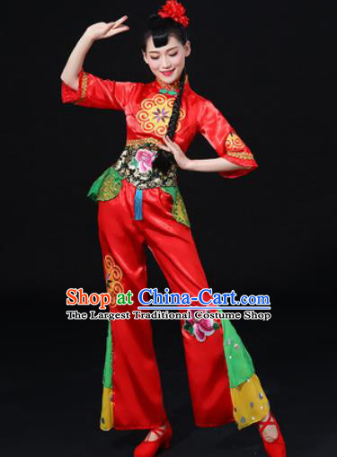 Chinese Traditional Folk Dance Red Clothing Group Yangko Dance Stage Performance Costume for Women