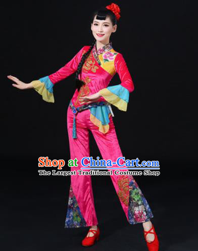Chinese Traditional Folk Dance Fan Dance Pink Clothing Group Yangko Dance Stage Performance Costume for Women