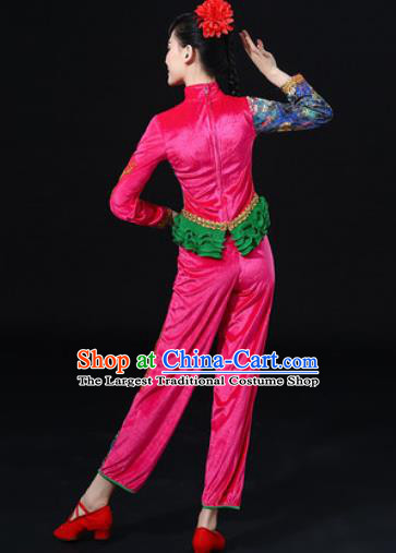 Chinese Traditional Folk Dance Fan Dance Rosy Clothing Group Yangko Dance Stage Performance Costume for Women