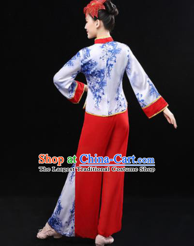 Chinese Traditional Fan Dance Clothing Folk Dance Group Yangko Dance Stage Performance Costume for Women