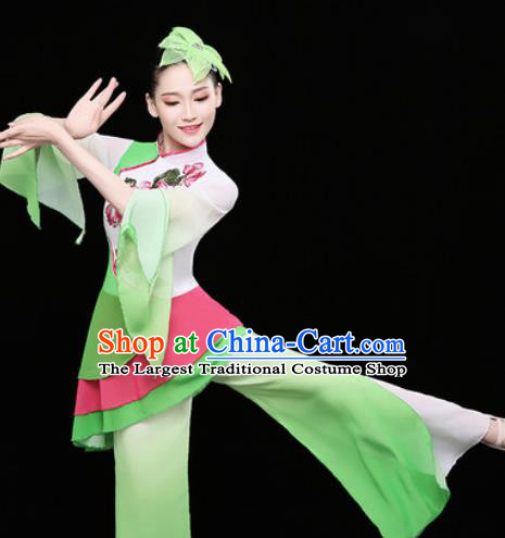 Chinese Traditional Fan Dance Green Clothing Group Yangko Dance Folk Dance Stage Performance Costume for Women