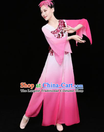 Chinese Traditional Classical Dance Fan Dance Pink Dress Umbrella Dance Stage Performance Costume for Women