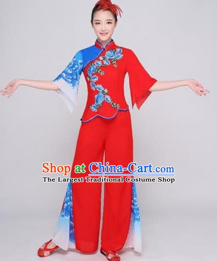 Chinese Traditional Fan Dance Red Clothing Folk Dance Group Yangko Dance Costume for Women