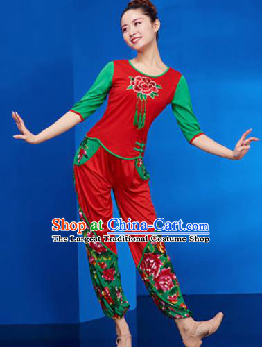 Traditional Chinese Folk Dance Stage Show Clothing Group Yangko Dance Red Costume for Women