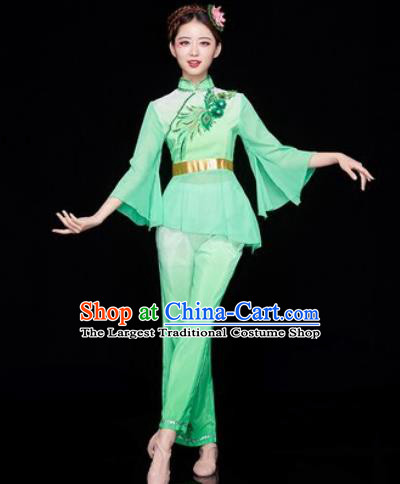 Traditional Chinese Folk Dance Stage Show Clothing Group Yangko Dance Green Costume for Women