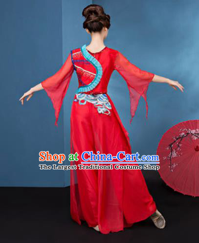 Traditional Chinese Folk Dance Yangko Stage Show Clothing Group Fan Dance Red Veil Costume for Women