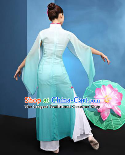 Chinese Traditional Umbrella Dance Green Dress Classical Lotus Dance Stage Performance Costume for Women