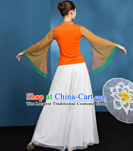 Traditional Chinese Folk Dance Stage Show Clothing Group Fan Dance Orange Costume for Women