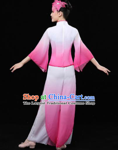 Chinese Traditional Fan Dance Pink Clothing Folk Dance Group Yangko Dance Stage Performance Costume for Women