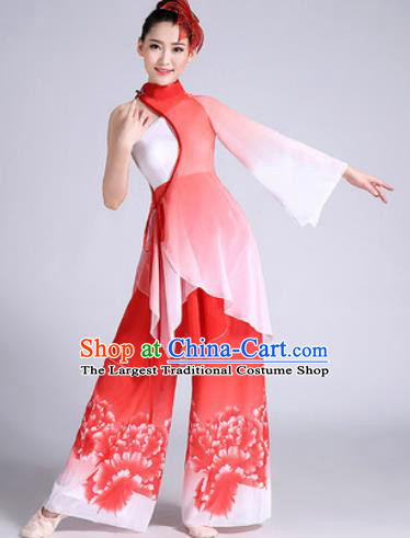 Chinese Traditional Classical Dance Fan Dance Red Dress Umbrella Dance Stage Performance Costume for Women