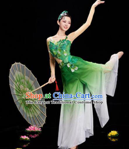 Chinese Traditional Umbrella Dance Green Dress Classical Dance Stage Performance Costume for Women