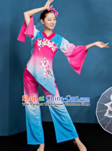 Traditional Chinese Folk Dance Blue Clothing Yangko Dance Fan Dance Costume for Women