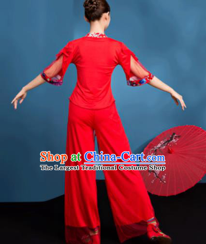 Traditional Chinese Folk Dance Fan Dance Red Clothing Yangko Dance Costume for Women