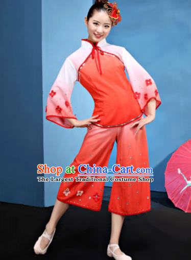 Traditional Chinese Folk Dance Jasmine Flower Dance Red Clothing Yangko Dance Costume for Women