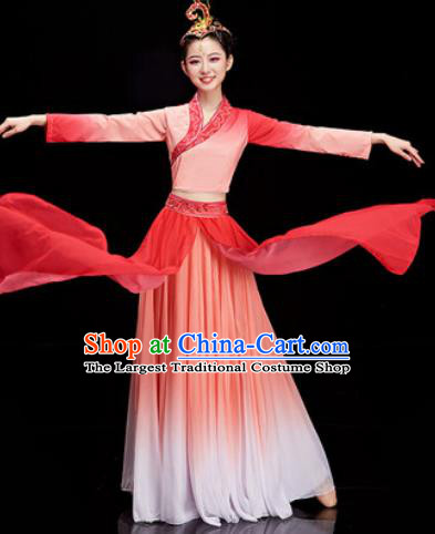 Chinese Traditional Umbrella Dance Red Dress Classical Dance Stage Performance Costume for Women