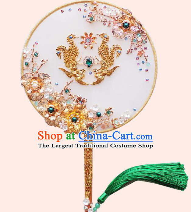 Chinese Traditional Wedding Round Fans Classical Bride Golden Phoenix Palace Fan for Women