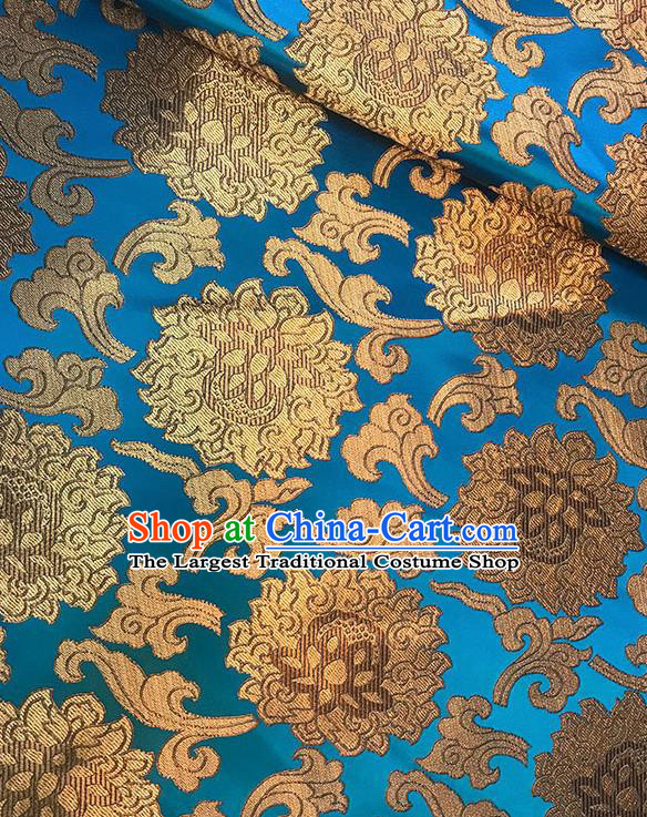 Asian Chinese Twine Lotus Pattern Blue Brocade Fabric Traditional Silk Fabric Tang Suit Material