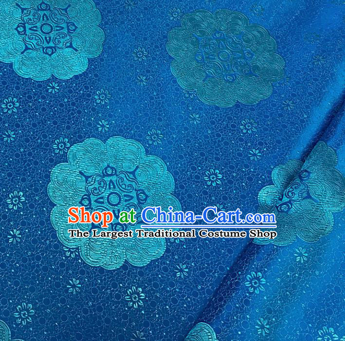 Asian Chinese Royal Pattern Blue Brocade Fabric Traditional Silk Fabric Tang Suit Material