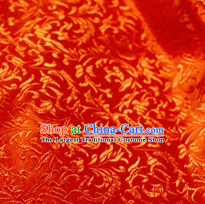 Asian Chinese Royal Feather Flowers Pattern Red Brocade Fabric Traditional Silk Fabric Tang Suit Material