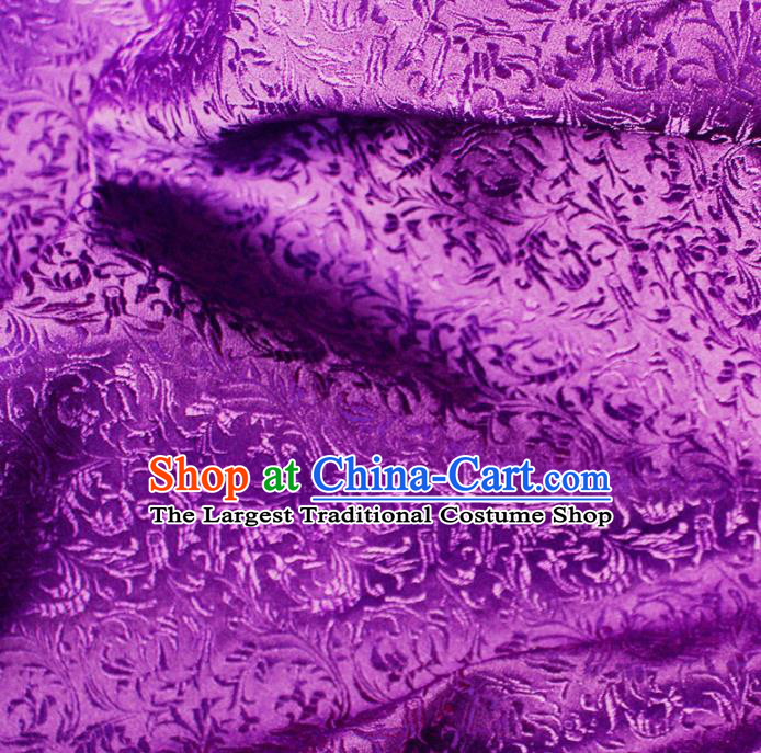 Asian Chinese Royal Feather Flowers Pattern Purple Brocade Fabric Traditional Silk Fabric Tang Suit Material