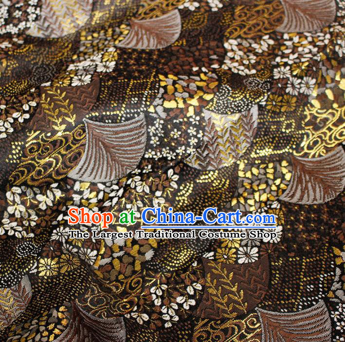 Asian Chinese Royal Fan Pattern Brown Brocade Fabric Traditional Silk Fabric Tang Suit Material