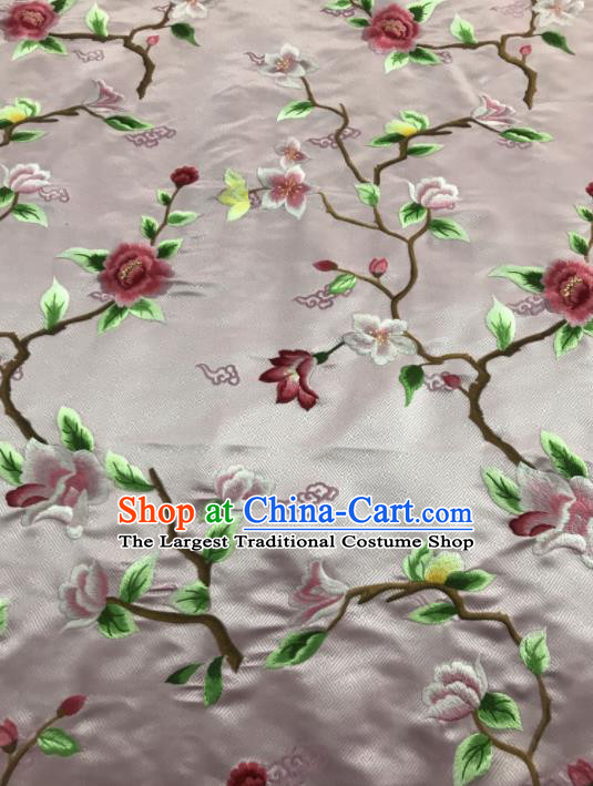 Asian Chinese Royal Embroidered Flowers Pattern Pink Brocade Fabric Traditional Cheongsam Silk Fabric Material