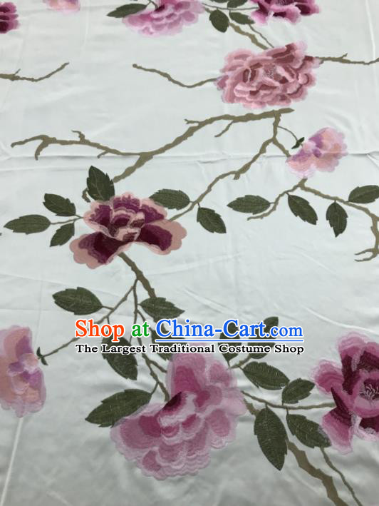 Asian Chinese Royal Embroidered Peony Pattern Blue Brocade Fabric Traditional Cheongsam Silk Fabric Material