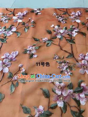 Asian Chinese Embroidered Peach Blossom Pattern Orange Silk Fabric Material Traditional Cheongsam Brocade Fabric