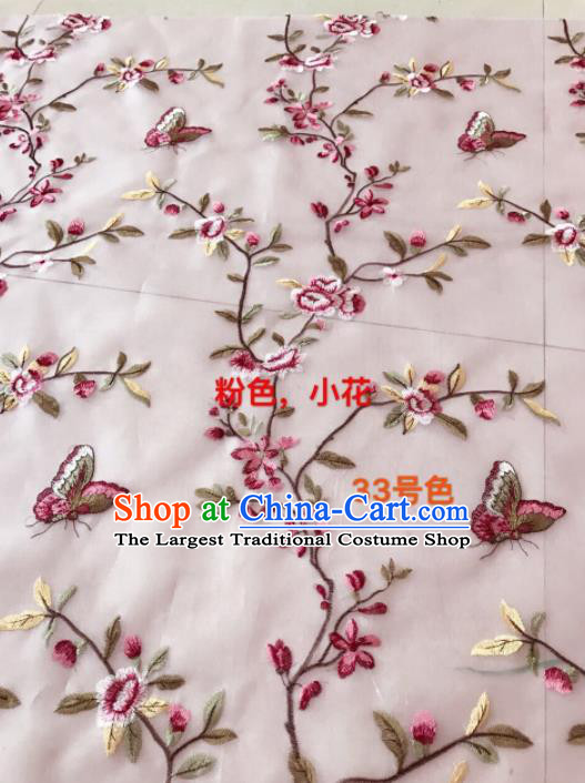Asian Chinese Embroidered Peach Flowers Pattern Pink Silk Fabric Material Traditional Cheongsam Brocade Fabric