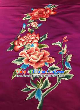 Asian Chinese Embroidered Peony Pattern Purple Silk Fabric Material Traditional Cheongsam Brocade Fabric