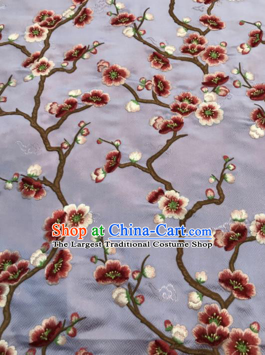 Asian Chinese Suzhou Embroidered Wintersweet Pattern Violet Silk Fabric Material Traditional Cheongsam Brocade Fabric