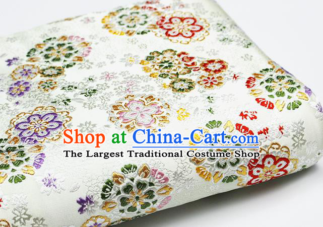 Asian Chinese Royal Cherry Blossom Pattern White Brocade Fabric Traditional Silk Fabric Kimono Material