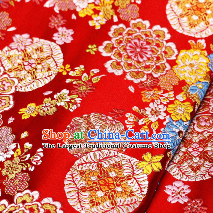 Asian Chinese Royal Pattern Red Brocade Fabric Traditional Silk Fabric Kimono Material