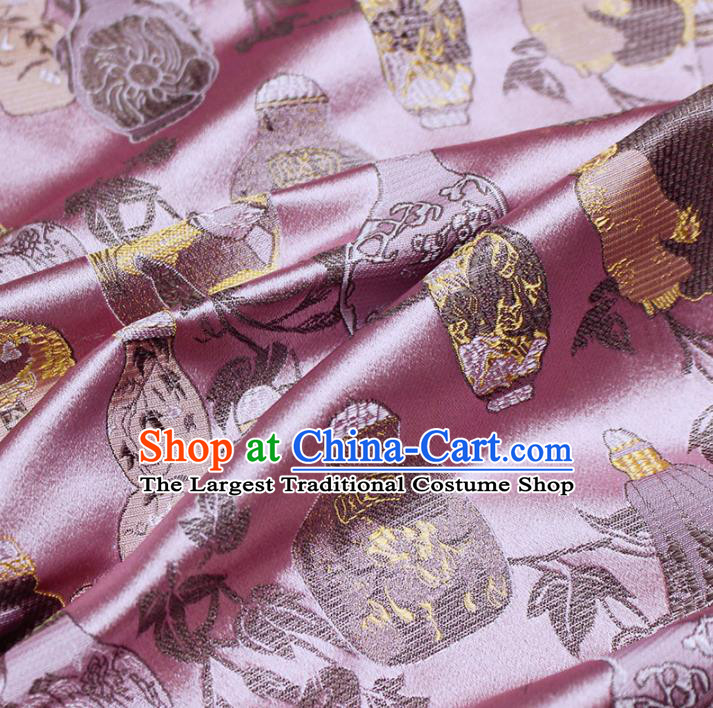 Asian Chinese Royal Vase Pattern Pink Brocade Fabric Traditional Silk Fabric Kimono Material