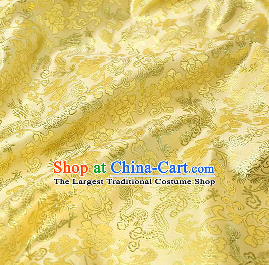 Asian Chinese Royal Dragon Peony Pattern Yellow Brocade Fabric Traditional Silk Fabric Tang Suit Material