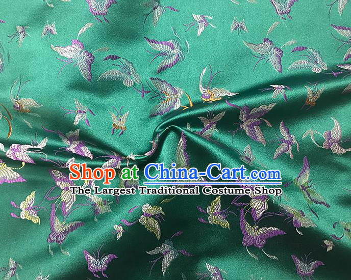 Asian Chinese Royal Embroidery Butterfly Pattern Green Brocade Fabric Traditional Silk Fabric Kimono Material