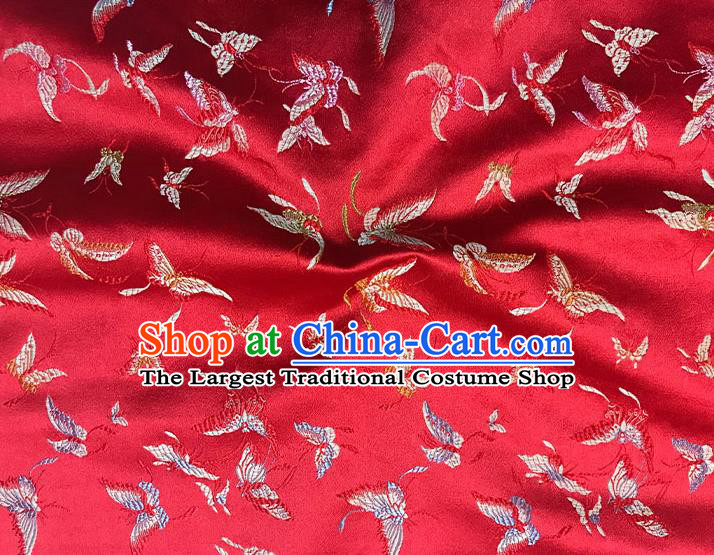 Asian Chinese Royal Embroidery Butterfly Pattern Red Brocade Fabric Traditional Silk Fabric Kimono Material
