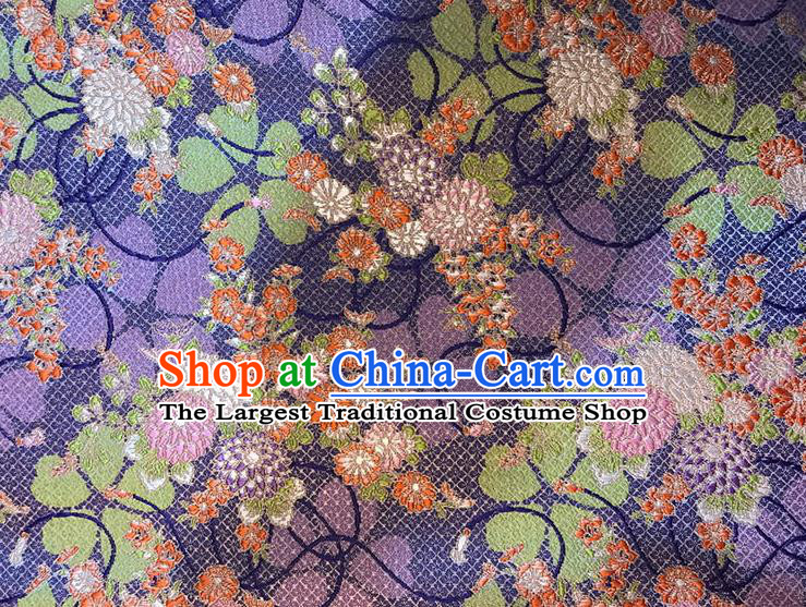 Asian Chinese Royal Daisy Flowers Pattern Purple Brocade Fabric Traditional Silk Fabric Kimono Material