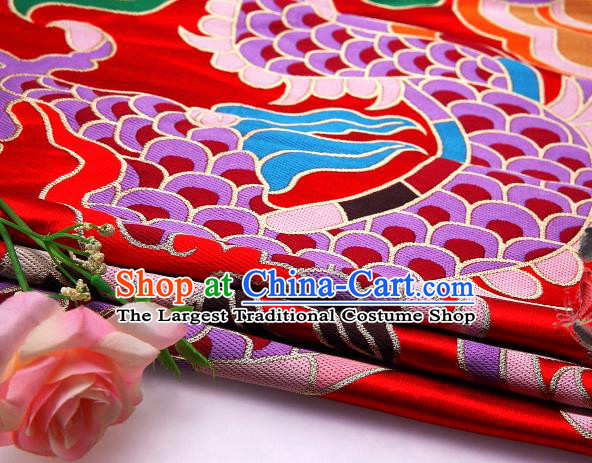 Asian Chinese Traditional Dragon Pattern Red Nanjing Brocade Fabric Tang Suit Silk Material