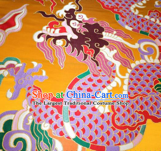 Asian Chinese Traditional Dragon Pattern Yellow Nanjing Brocade Fabric Tang Suit Silk Material