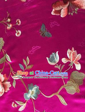 Asian Chinese Suzhou Embroidered Twine Peony Pattern Rosy Silk Fabric Material Traditional Cheongsam Brocade Fabric