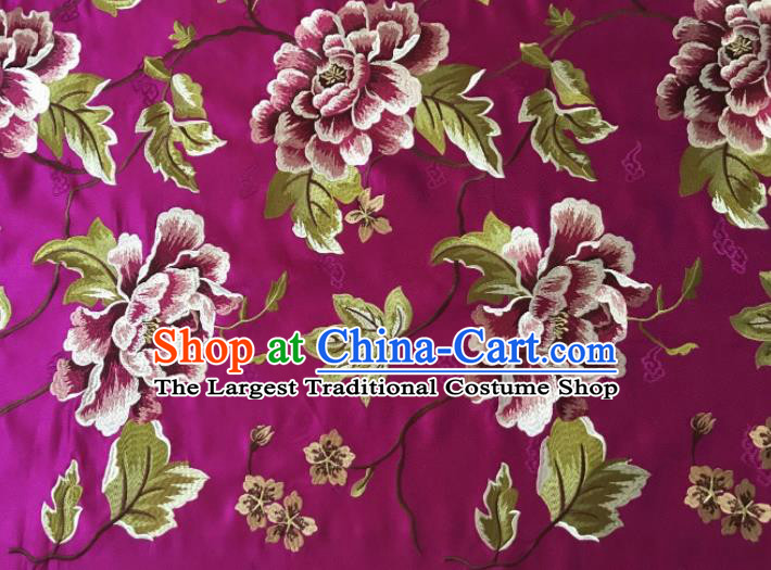 Asian Chinese Traditional Cheongsam Purple Brocade Fabric Suzhou Embroidered Peony Pattern Silk Fabric Material