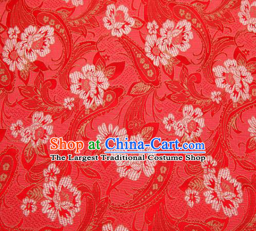 Asian Chinese Traditional Royal Lily Flowers Pattern Red Brocade Fabric Tang Suit Silk Fabric Material