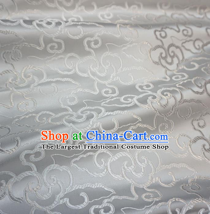 Asian Chinese Traditional Brocade Fabric Clouds Pattern White Satin Tang Suit Silk Material