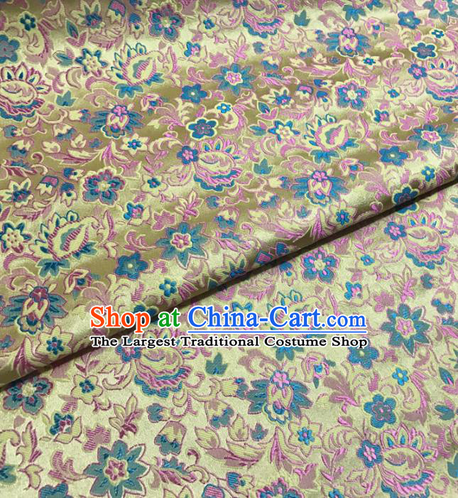 Asian Chinese Classical Scroll Pattern Golden Brocade Traditional Cheongsam Satin Fabric Tang Suit Silk Material