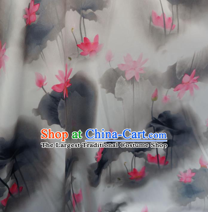 Asian Chinese Ink Painting Red Lotus Brocade Traditional Cheongsam Satin Fabric Tang Suit Silk Material