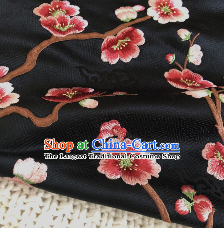 Asian Chinese Classical Plum Blossom Design Pattern Black Brocade Traditional Cheongsam Satin Fabric Tang Suit Silk Material