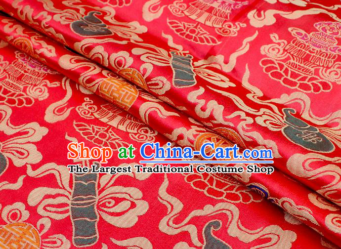 Asian Chinese Classical Calabash Design Pattern Red Brocade Traditional Cheongsam Satin Fabric Tang Suit Silk Material